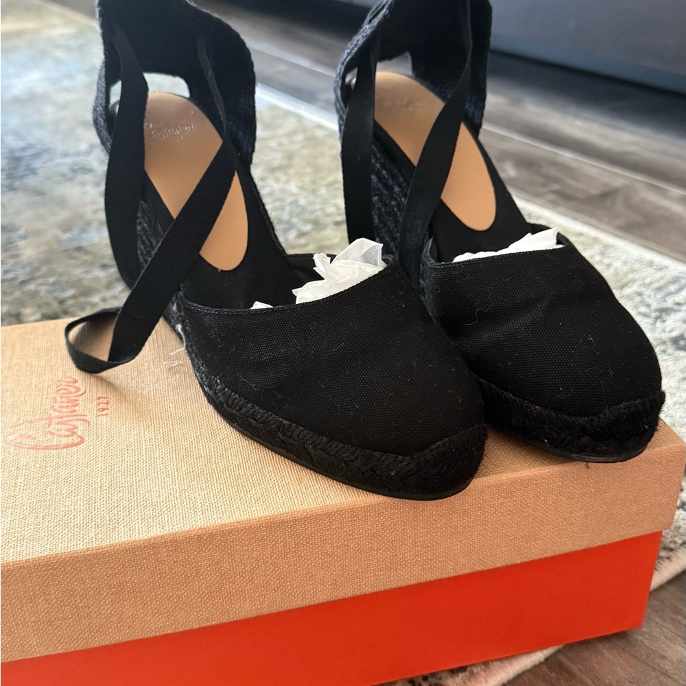 Castaner Black Espadrille with tie Straps